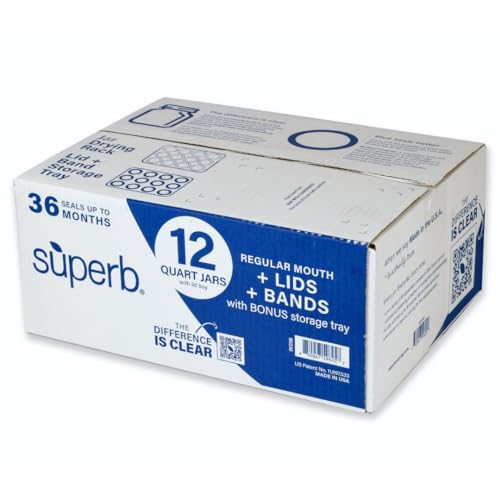 Regular Mouth Glass Mason Canning Jars with Lids & Bands (12 Count) by Superb - Made in The USA (Quart)