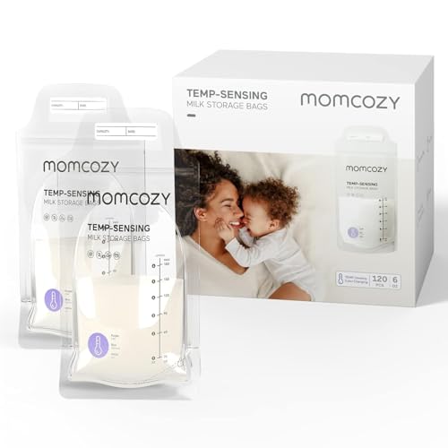 Momcozy Muttermilch-Aufbewahrungsbeutel 120 Stück Temperaturfühlende Verfärbung Einweg-Milch-Aufbewahrungstasche Mit 180 mL Selbststehend Auslaufsicher