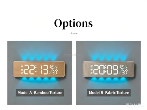 Image of 12 inch Multifunctional Curved Digital LED Wall Clock with RGB Ambient Backlight /Dual Alarms /Countdown Timer Grey Fabric Texture (12 inch Curved Gray)