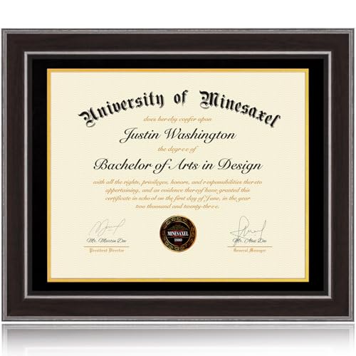 Minesaxel 16x20 Diploma Frames 14x17 with Black Mat - Walnut Wood Finish | Shatter-Resistant Glass | for Wall Mounting | Gift for Graduations & Professional Certificate (1 Pack)