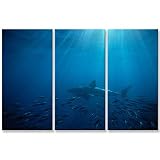 So Crazy Art- White Shark in The Blue Ocean Wall Art Decor Marine Life Canvas Pictures Artwork 3 Panel Animal Painting Prints for Home Living Dining Room Kitchen