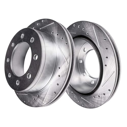 Image of Detroit Axle - Rear Brake Kit for 2020-2024 Chevrolet GMC Silverado Sierra 2500 3500 HD Drilled and Slotted Disc Brake Rotors Ceramic Brakes Pads Replacement : 14.17 inch inch Rotor