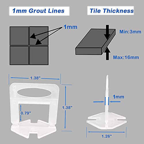 Tile Leveling System 1mm 300Pcs for Professional Ceramic Tile and Stone Installation, Tiles Leveler Spacers Clips - Image 2