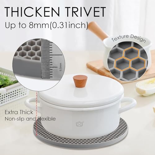 Image of Silicone Trivet Mats, Silicone Pot Holders for Hot Pots and Pans, Heat Resistant Counter Mats for Tables, Countertops, Spoon Rest and Large Coasters, 4 Pack Gray Trivets for Hot Dishes