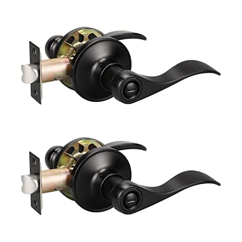 KNOBWELL 2 Pack Black Interior Door Handles Privacy Door Levers with Lock Inside, Keyless Wave Style Door Handle Knobs for Left and Right Cover