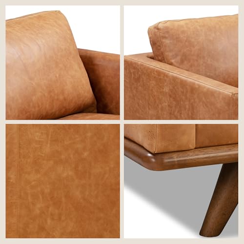 Image of POLY & BARK Nolita 85 inch Leather Sofa - Full-Grain Italian Aniline Leather, Feather-Down Comfort, Solid Wood Base - Cognac Tan