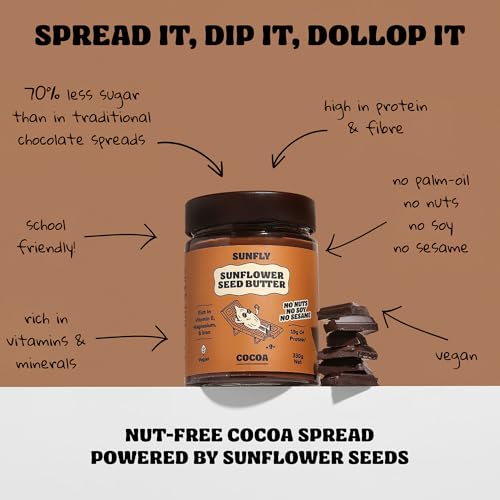 SUNFLY Protein Chocolate Spread from Sunflower Seeds, Vegan, Nut Free, No Palm Oil, No Soy, Dairy Free, No Lactose, Rich in Vitamins and Minerals (2x330g)
