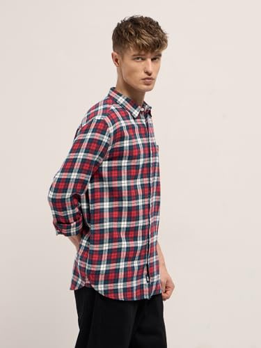 Image of THE BEAR HOUSE Men's Multi-Color Slim Fit Flannel Tartan Check Cotton Casual Shirt