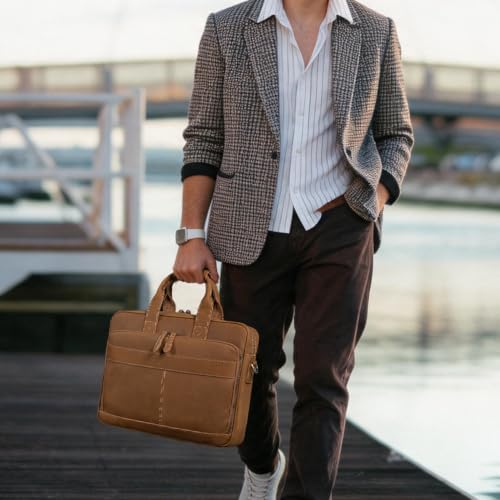Image of Augus Leather Briefcase for Men, 16 Inch, Full-Grain Leather, YKK Zipper