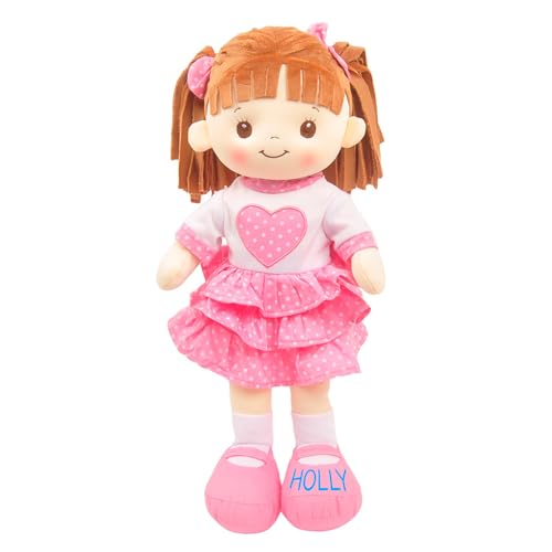 Personalized Snuggle Dolls with Your Name - 16' Pink Heart Dress Custom Baby Rag Doll Soft Customized Plush Doll for Girls - Muñecas de Trapo Personalizadas para Niñas