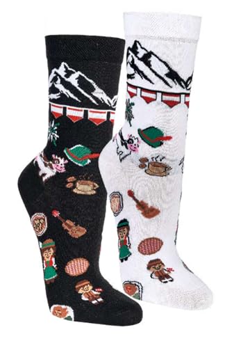 Socks4Fun Lot de 2 paires de chaussettes amusantes et colorées pour homme et femme, Autriche, 36-41