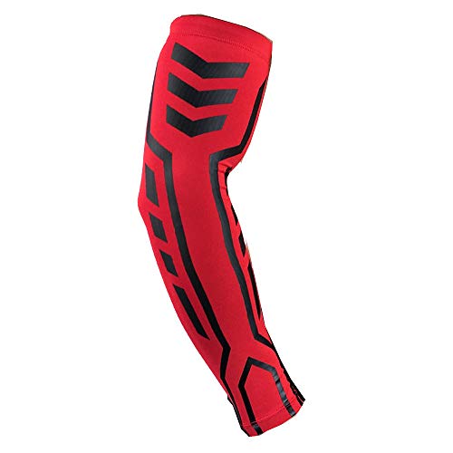 Unisex Sports Arm Sleeve - Breathable High Elasticity Bracers Sun UV Protection Sleeve Protective Gear (1PC) (Red, M:38X27cm)
