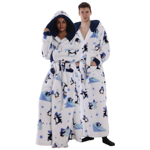 Gegeryozer Albornoz Unisex Capucha - Bata Larga de Forro Polar Cálido y Suave, Talla Única con 2 Bolsillos y Cinturón Ajustable, para Baño, Spa, Hogar