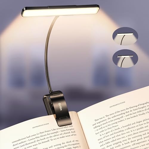 Gritin 2026 Gen 2 Leselampe Buch Klemme 32 Augenschonende Vollspektrum-LEDs, 5 Helligkeit & 5 Lichtfarbe, Einstellbar Breit/Schmal Lichtstrahl, 1500mAh Aufladbar Akku, Buchlampe für Bücherliebhaber