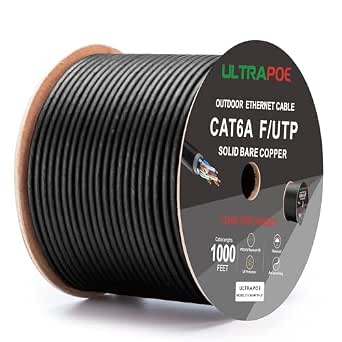 Ultra PoE Cat 6A Direct Burial Bulk Ethernet Cable, Black, 1000ft