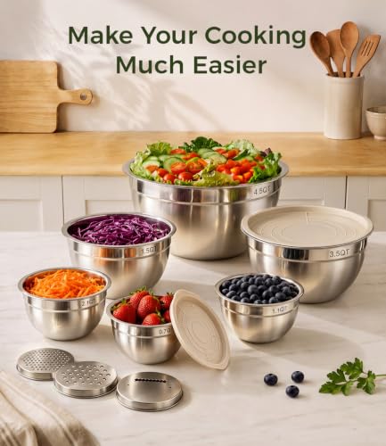 RFAPPMV Stainless Steel Mixing Bowls: 6-Piece Prep & Storage Set with Lids - image 9