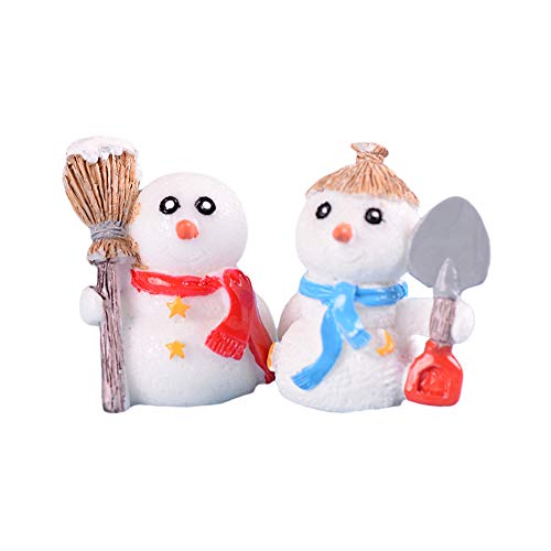 Whiie891203 Miniature Fairy Garden 2Pcs Broom Spade Couple Snowman Resin Figurine DIY Miniature Fairy Garden Decor - 2pcs