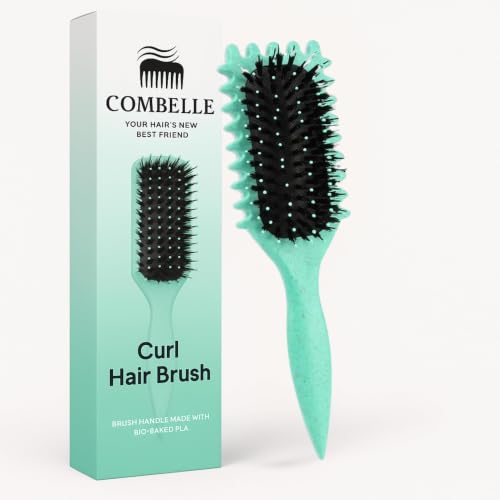 Image of Combelle 5-in-1 Curl Hair Brush | Vegan Boar Bristles | Bio-Based PLA Handle | Detangling, Defining & Frizz Control for Curly & Wavy Hair | For Men & Women - Mint (Pack of 1)