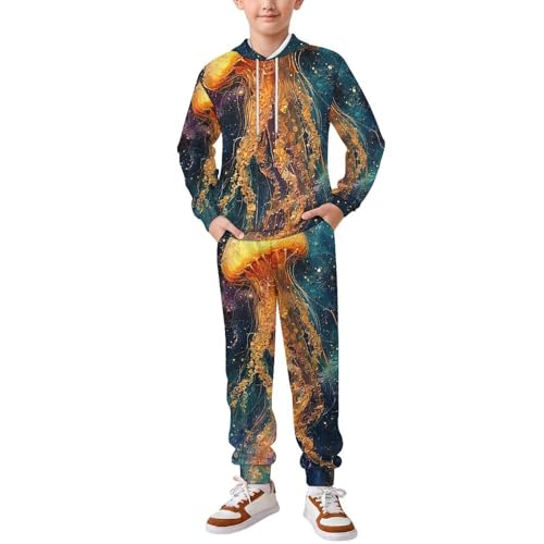 Boys Girls Pullover Hoodie Jogger Pants Kid Outfit Sweatshirt Sweatpants Set, Jellyfish Galaxy Universe