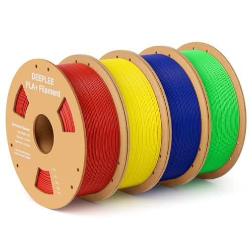 Image of PLA+ 1.75mm 3D Printer Filament, PLA Plus with Dimensional Accuracy + /- 0.02mm, Higher Strength and Toughness, Neatly Wound, No Clogging, 4 Pack 1kg Yellow & Red & Dark Blue & Green