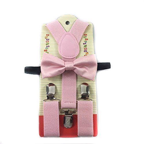 Toddler Kids Boys Girls Child Suspender Bow Tie (Wedding Pink)