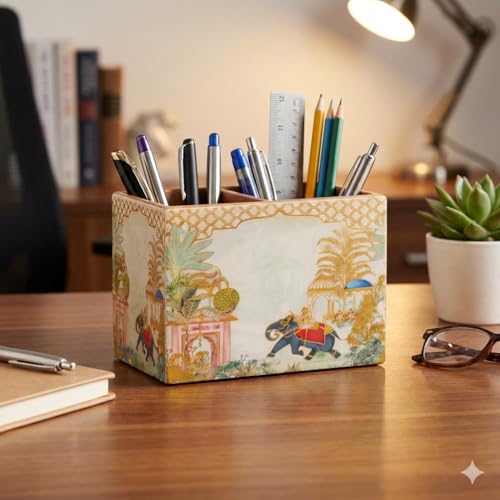 Image of DULI Multipurpose Stand, Cutlery Holder, Spoon Stand, Table Organizer with 2 Sections, Chammach Stand (10cm x 15cm) (2Section-ElephantTree)