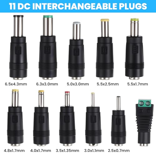 DC Adapter Plug, 11 Pcs Universal 5.5 mm x 2.1 mm DC AC Power Adapter Tips Connector Charger Adapters Kit Power Supply Plug Jack Tips for Led Strip, Laptop - Image 3