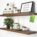 BAOBAB WORKSHOP Wood Floating Shelves for Wall 30 Inches Long, Solid Wooden Bathroom Shelf Large, Heavy Duty Wall Shelf 30 Inch Kitchen Bedroom Rustic Farmhouse, Walnut Shelves, 30W × 6.7D, Set of 2
