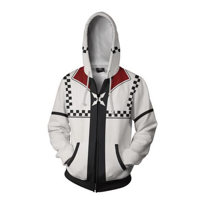 SZRXKJ Hombres/Mujeres con capucha Cremallera Color Patchwork Kingdom Hearts Serie Blanco Cardigan Sudaderas, Blanco, XXL