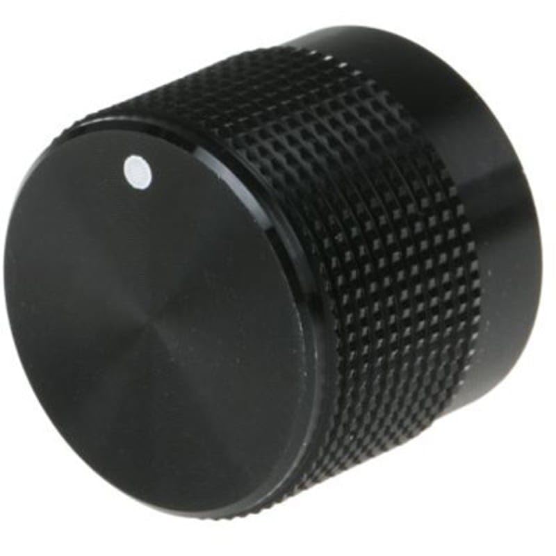 Potentiometer Knob Body: Black Dia. 20mm with a White Indicator 6mm Shaft, Pack of 1, MFR: 7777300