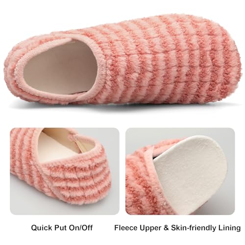 Image of Fires Soft Womens House Shoes with Rubber Sole - Lightweight Ladies Slippers Non Slip for Indoor /Outdoor & Travel - Peachstripe 8-9 Women /6.5-7.5 Men