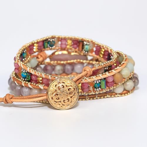 Image of Boho Stone Wrap Bracelet for Women,Turquoise Beaded Bracelet Jewelry Gift