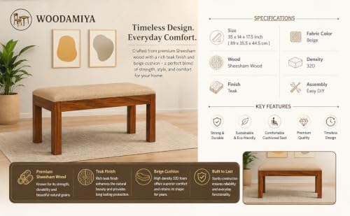 Image of 2 Seater Seating Bench for Home & Office l Daining Table Bench l Multipurpose Seating Bench for Indoor & Outdoor, Balcouny, Waiting Room Bench l Easy DIY l Teak Finish l 35x14.5x17.5