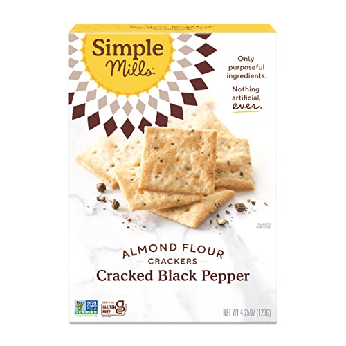 Simple Mills Almond Flour Crackers, Black Cracked Pepper - Gluten Free, Vegan, Healthy Snacks, Plant...
