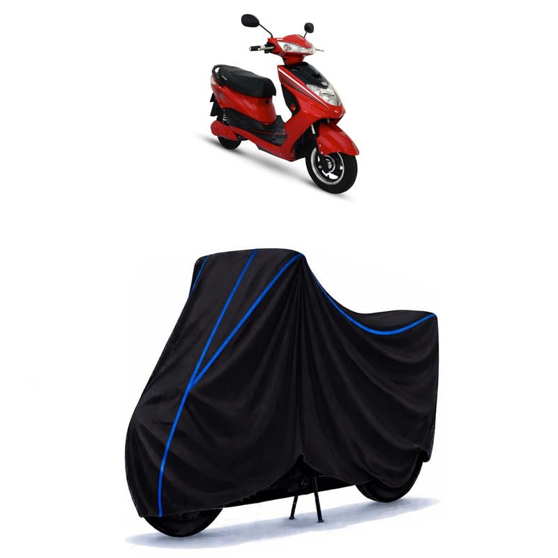 Image of Scooty Cover Water Resistant for R30 | Universal Scooter & Bike Cover | Heavy Duty UV Protection | Dust, Rain & Scratch Protection | Elastic Fit All Weather Indoor Outdoor | Black with Blue Piping