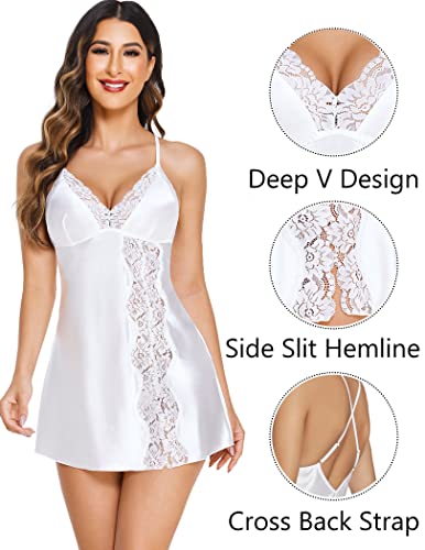 Avidlove Satin Lingerie For Plus Size Women Lace Full Slips White 5X-Large #TOP1