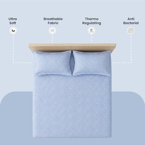 Image of Mush Aura Collection 300 TC Bamboo Bedsheets King Size with Pillow Case | Cooling & Breathable Bedsheets King-Size, Ultra Soft Bamboo Bed Sheet Set for Kingsize Bed (Sky Blue)