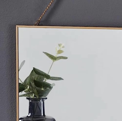 Image of 11 inches Square Shape Hanging Vintage Wall Mirror with Brass Border Wall Hanging Mirror with Chain | Decorative Mirror for Wall Living Room Bedroom & Bathroom Mirror