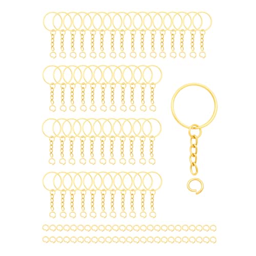 50Sets 1 inch Keychain Rings Golden Split Round Key Ring with Chain and Open Jump Rings for DIY Keychain Making Crafts