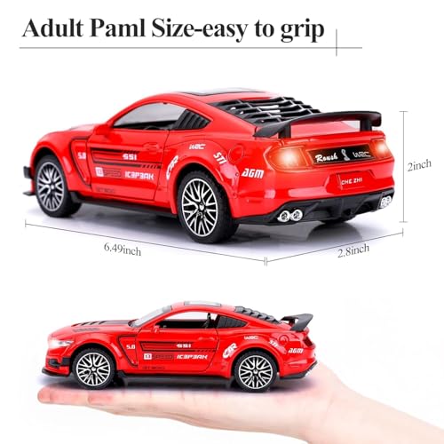 Image of WORSHIPER 1:32 Mustang GT500 Toy Car Metal Pull Back Diecast Car with Openable Door and Sound Light, Gifts Toys for Kids (1:32 Mustang GT500 - Red)