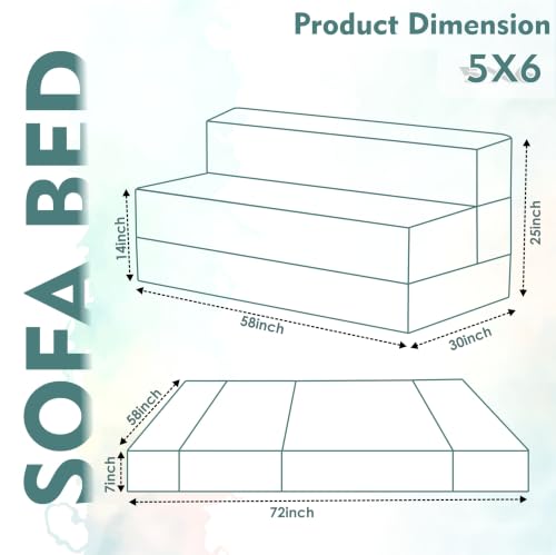 Image of Los Angeles Foldable Three Seater Sofa Cum Bed, Sofa Bed 5 X 6 Feet Jute Fabric Washable Cover- Including Cushion Perfect for Living Room - Brown