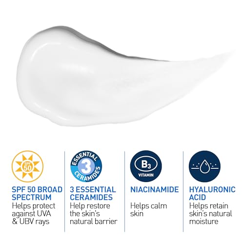 CeraVe AM Facial Moisturizing Lotion SPF 50 | Face Moisturizer with SPF, Hyaluronic Acid, Niacinamide & Ceramides | Non-Greasy | Blends Seamlessly With No White Cast | Non Comedogenic Sunscreen | 3 Oz - Image 3