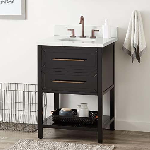 Signature Hardware 477109 Robertson 24" Free Standing Single Vanity Set with Mahogany Cabinet, Vanity Top, and Oval Undermount Vitreous China Sink - 8" Faucet Holes - Black/Feathered White