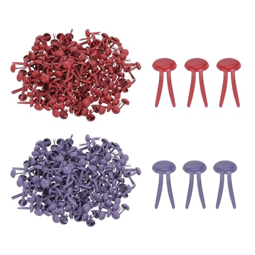 PATIKIL 1000個のミニ釘4.5 x 8 mm真鍮製ペーパーファスナー丸い頭の金属釘ペーパークラフトアートスク ラップブッキングDIY用品赤/紫