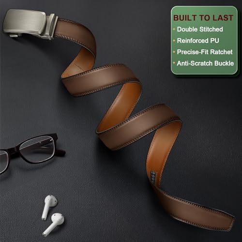 Image of KEMISANT Belt Men, Sliding Ratchet Belt Genuine Leather For Gift Mens Dress Pants Oxfords,Size Adjustable