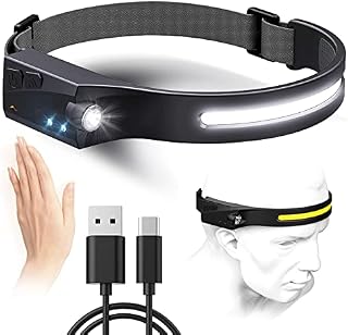 MYGIIVOVO LED Head Torch USB Rechargeable Headlamp,Super Bright 350 Lumens, 8 Hours Runtime, 5 Light Modes, Motion Sensor, Waterproof LED Headlight Flashlight Ldeal for Running, Camping (1xBlack)