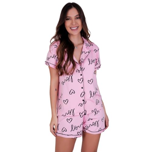 Pijama Suede Americano Manga Curta com Gola e Short Estampado Anastácia (BR, Alfa, GG, Regular, Regular, ROSA) 41qIeSAoDML. SL500
