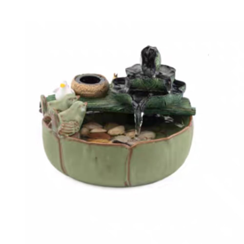 ZTHYSHOZ Tabletop Fountain Waterfall Lotus Leaf Bird Desktop Fountain Small Running Water Ornament Ceramic Circulating Serenity Home Decoration(Small)