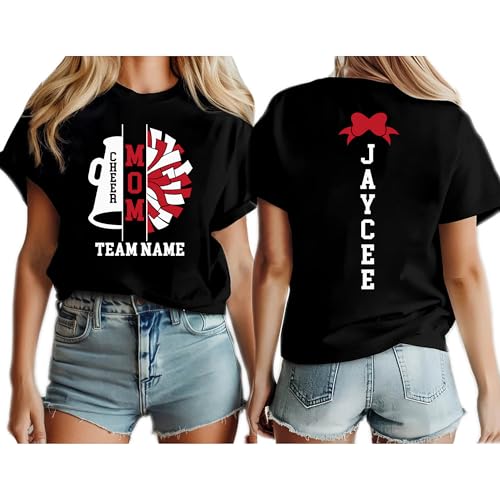 LASFOUR Personalized Megaphone Cheer Mom Shirts for Women, Custom Cheerleading Shirts with Name, Personalized Cheer Mom Gifts