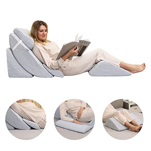 Betterhood 5Pcs Orthopedic Bed Wedge Pillow Set, Adjustable Memory Foam Pillows, Post Surgery Foam For Back Support, Neck And Leg Pain Relief, Acid Reflux, Snoring For Sleeping, Sitting Pillow, Blue #TOP7